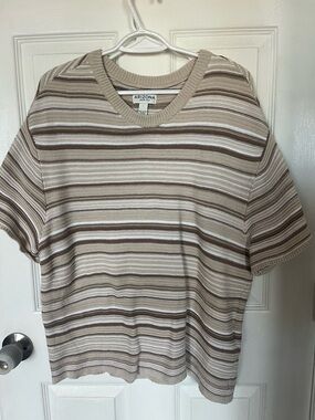 Arizona Jean Company Tan & Cream Striped Crewneck Sweater